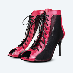 Fuchsia Vegan – хилсы из лаковой экокожи с сетчатой вставкой  (9 см)