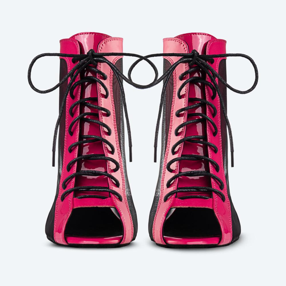 Fuchsia Vegan – хілси з лакової екошкіри з сітчастою вставкою  (9 см) - 2
