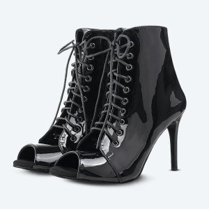 Glossy Heels Vegan – чорні хілси з лакованої екошкіри (9 см)