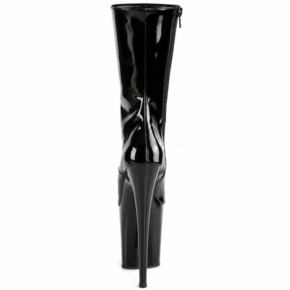 Pleaser Flamingo-1050 – Чорні лаковані високі чоботи на шнурівці (каблук 20 см) - 3
