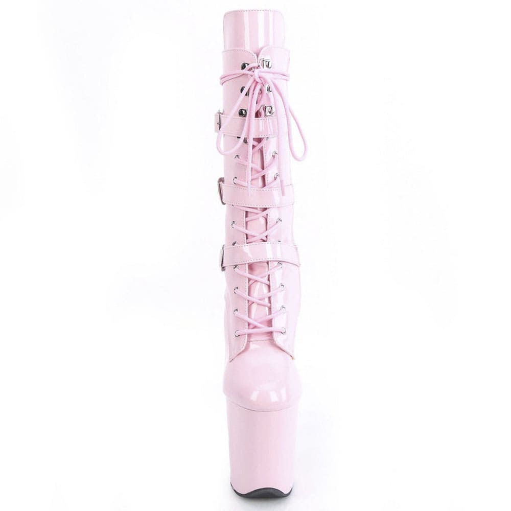 Pleaser Flamingo-1053 – Рожеві лакові ботильйони з ремінцями (каблук 20 см) - 2