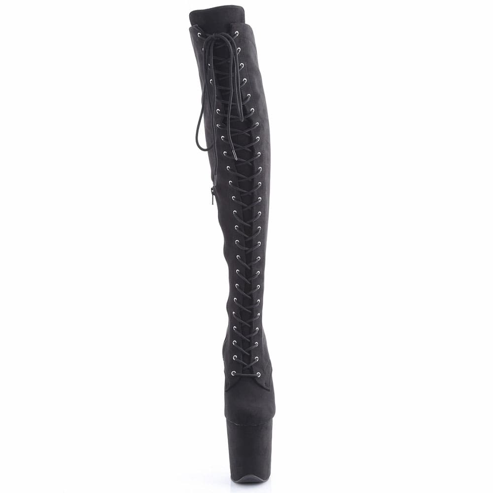 Pleaser Flamingo-3014FS - Черные замшевые ботфорты со шнуровкой (каблук 20 см - 2