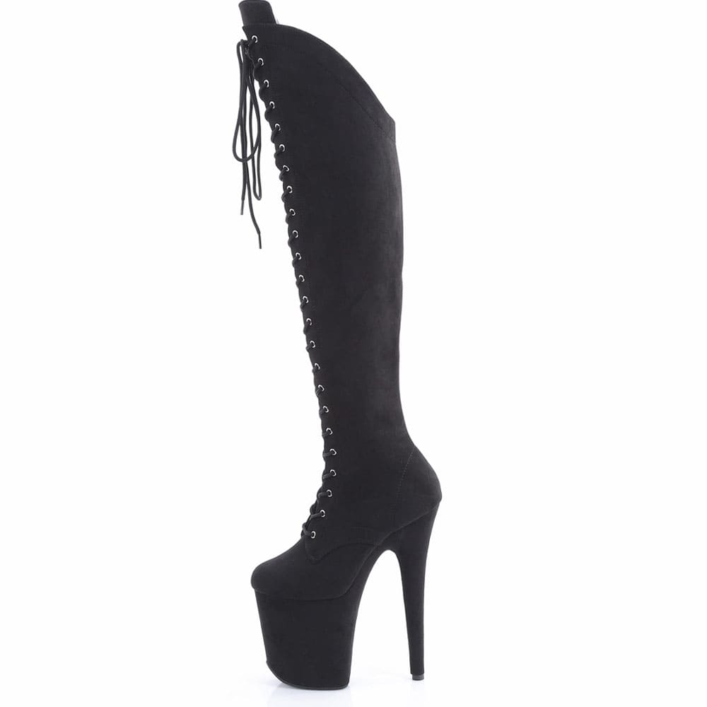 Pleaser Flamingo-3014FS - Черные замшевые ботфорты со шнуровкой (каблук 20 см - 4