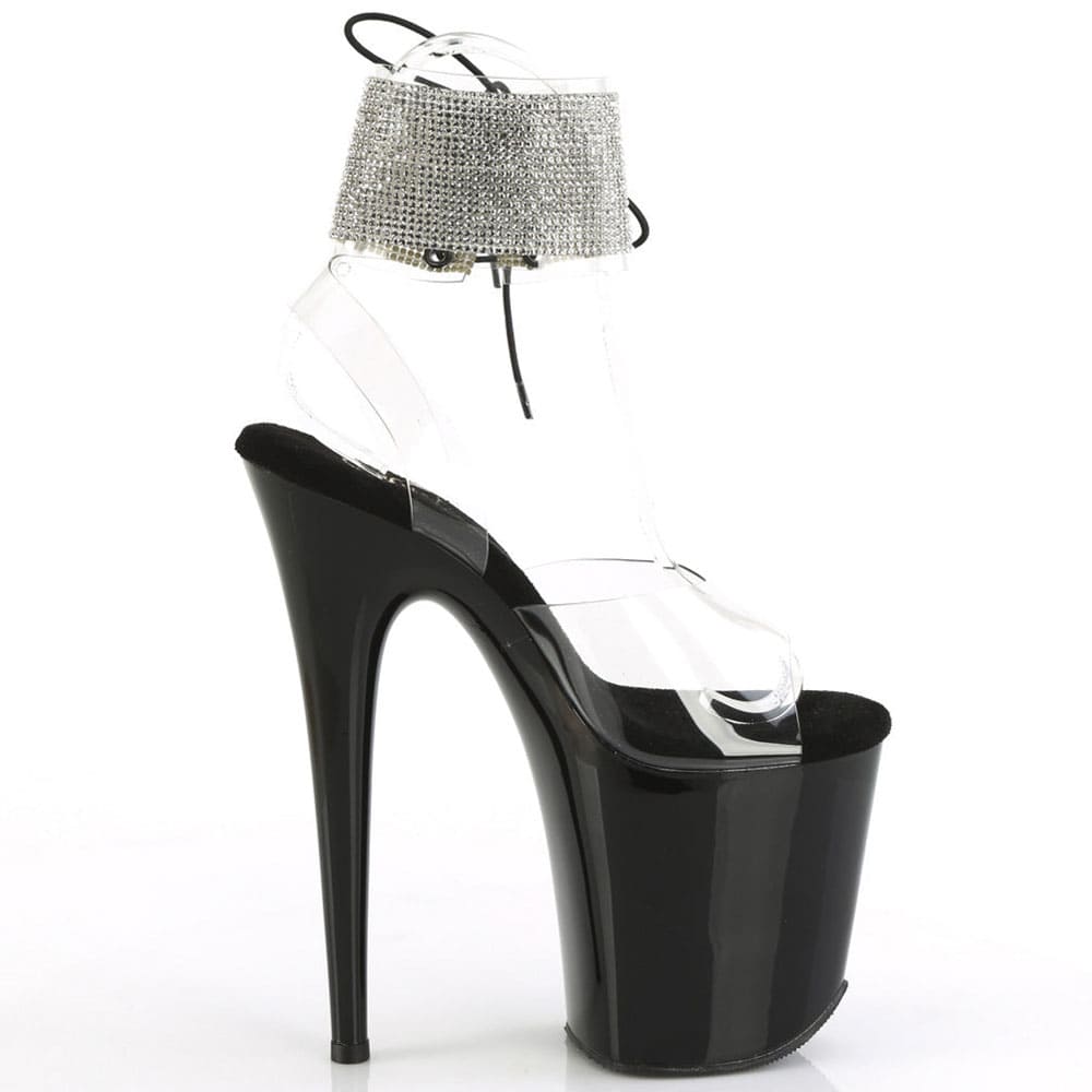 Pleaser Flamingo-891-2RS – Чорні босоніжки зі стразами та шнурівкою (каблук 20 см) - 5