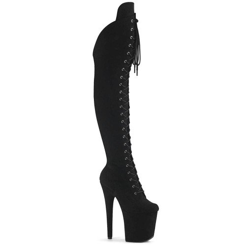 Pleaser Flamingo-3014FS – Чорні замшеві ботфорти зі шнурівкою (каблук 20 см)