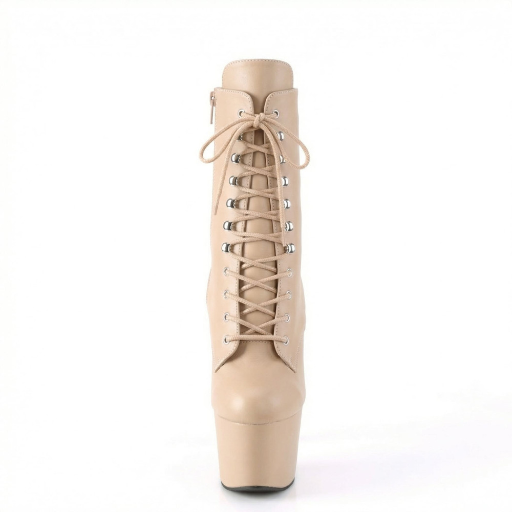 Pleaser Adore-1020 – Бежевые матовые ботильоны (каблук 17.8 см) - 4