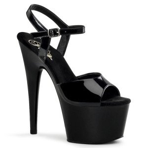 Pleaser Adore-709 — Чорні лаковані/чорні босоніжки (каблук 17.8 см)